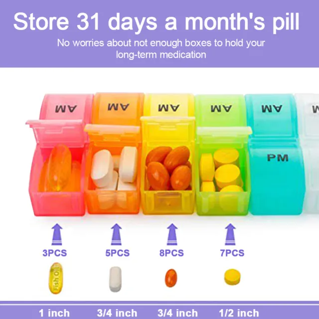 Pill Box AM PM Medicine Organizer Day Monthly For Elders Tablet Home Travel