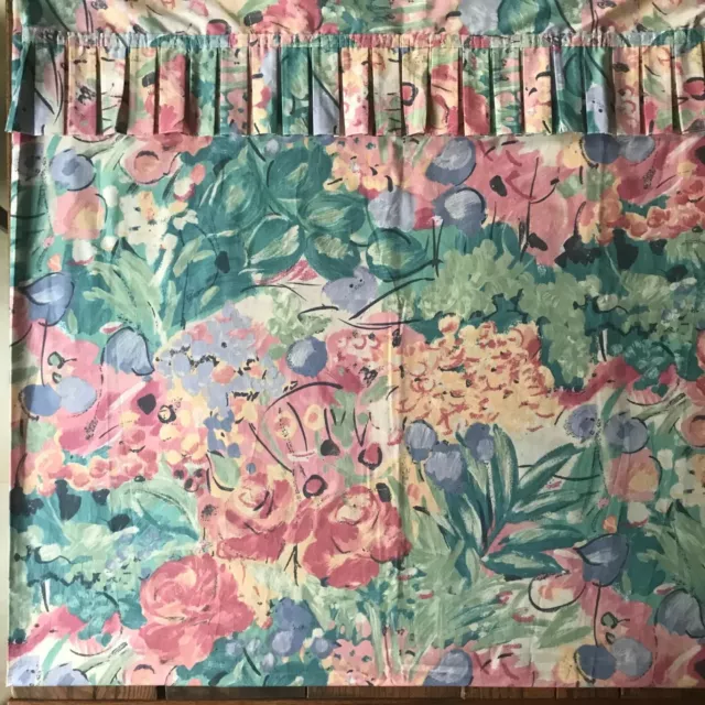 Vintage Watercolor Floral Fabric Shower Curtain USA Blue Pink Green 80s 90s Vibe