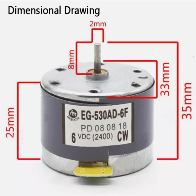 Motor 530 DC 6V 9V 12V 2400 RPM - EG-530AD-2B/2F Micromotor CW/CCW para piezas hágalo usted mismo 2