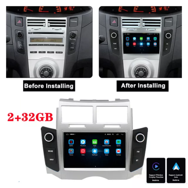 7" Android 12 Stereo Radio GPS Nav Wifi Head Unit For Toyota Yaris 05-12 Carplay