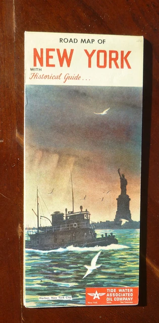 1954 New York  road map Tydol  Flying A  oil  gas Tide Water Historical guide