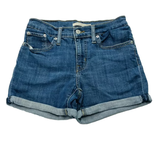 Levi’s Denim Shorts Womens 25 Blue Mid Length Jean Stretch Rolled Cuff Hem