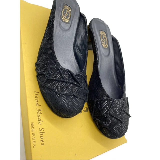 Salpy Black Lace Design Leather Handcrafted Shoes Slides Mules Size 8 1/2