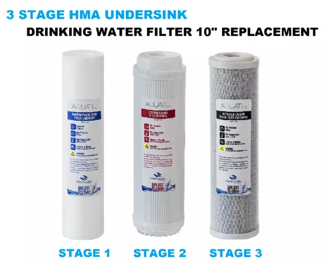 Aquati New 3 Stage Hma Under-Sink Drinking Water Filter Replacement Standard Set