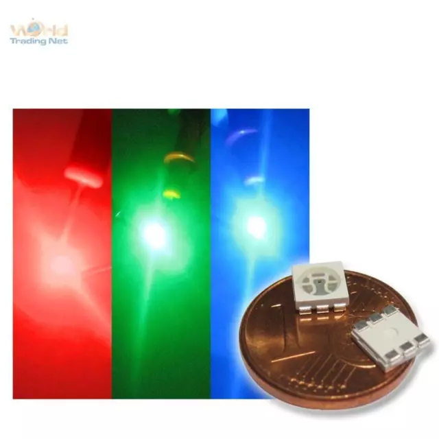 10x RGB SMD LEDs 5050 3-Chip PLCC6 Fullcolor, rot grün blau, HIGHPOWER SMDs SMT