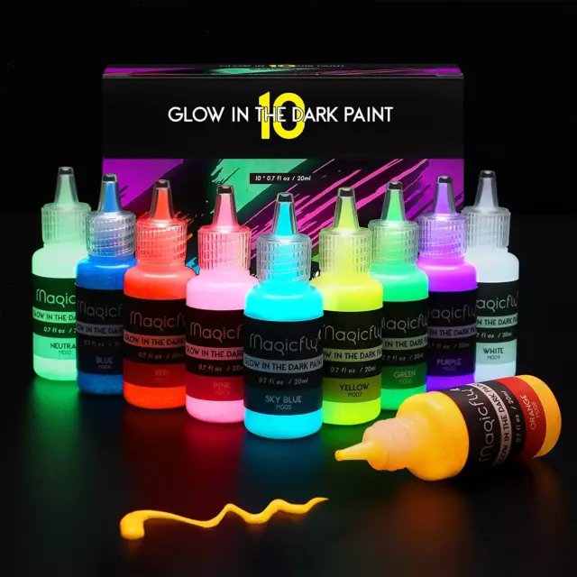 Magicfly Fluoreszierende Farbe, Leuchtfarben Nachtleuchtend 10X20Ml, Glow