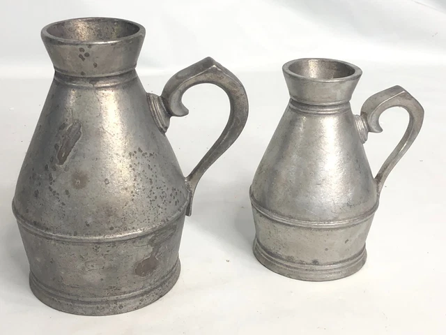 Vintage WILTON ARMETALE Tavern Wine Water Milk Jugs 6" & 5" Tall