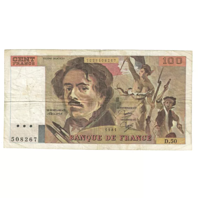 [#634655] France, 100 Francs, Delacroix, 1981, D.50, VF, Fayette:69.5, KM