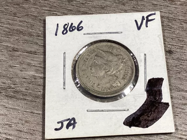 1866 Three (3) Cent Nickel Coin-Fine Condition-100723-0049