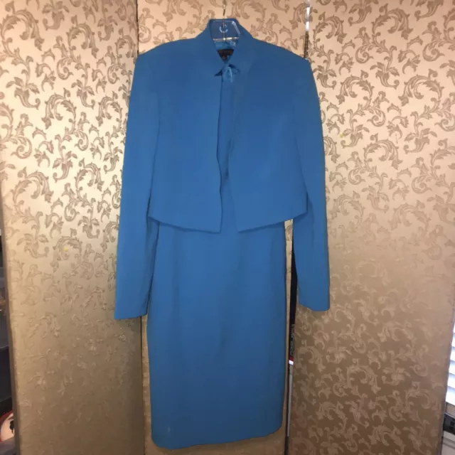 Anne Klein Blue Green Aqua Blazer Dress Suit Size 8