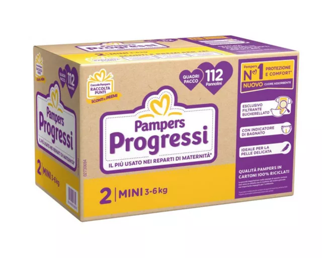 Pannolini Pampers Progressi tg 2 MINI (3-6kg) 112 pz Pacco scorta