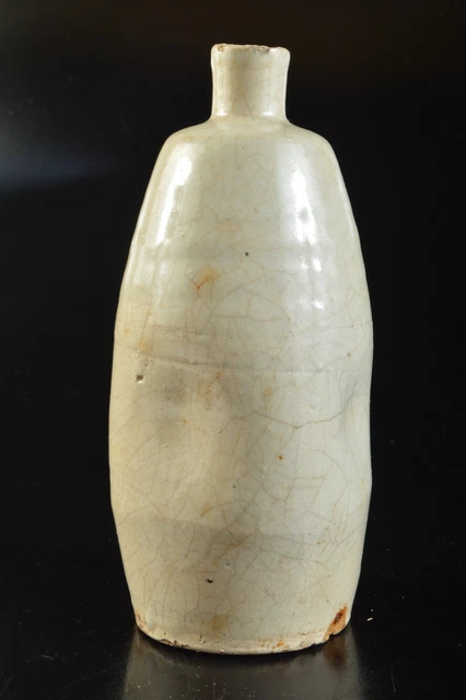 M2552: Japanese Old Seto-ware White glaze Shapely FLOWER VASE Ikebana