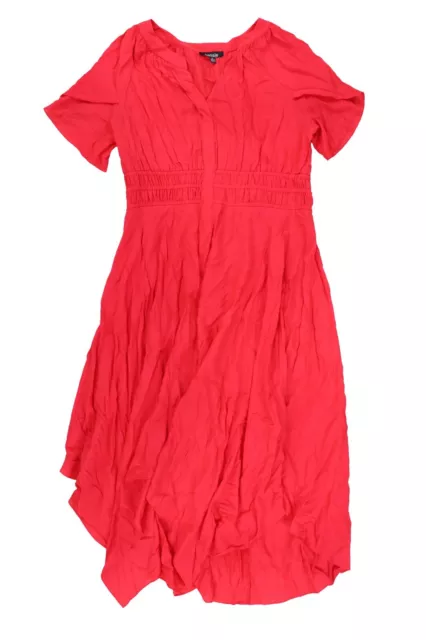 Kensie Women's Dress Maxi Short Sleeve V Neck Handkerchief Ruched Solid Red 12