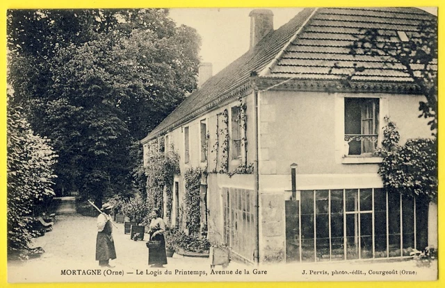 cpa RARE 61 - MORTAGNE (Orne) Le LOGIS du PRINTEMPS Avenue de la GARE Animée