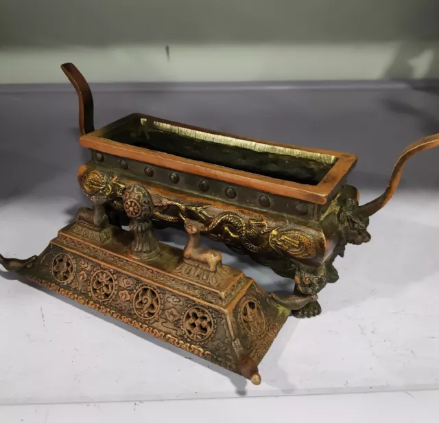 Vintage collectable Decorated Old Handwork bronze Carved Dragon Incense Burners 3