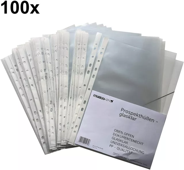 100x Prospekthüllen A4 glasklar transparent Klarsicht Folien Hüllen Sichthüllen