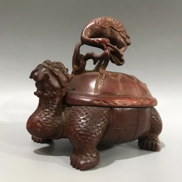 Chinese Antique Bamboo Carved Crane Dragon Turtle Censer Statue Collection Art