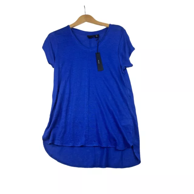 New Tahari 100% Linen V-neck Shirt size Medium Blue