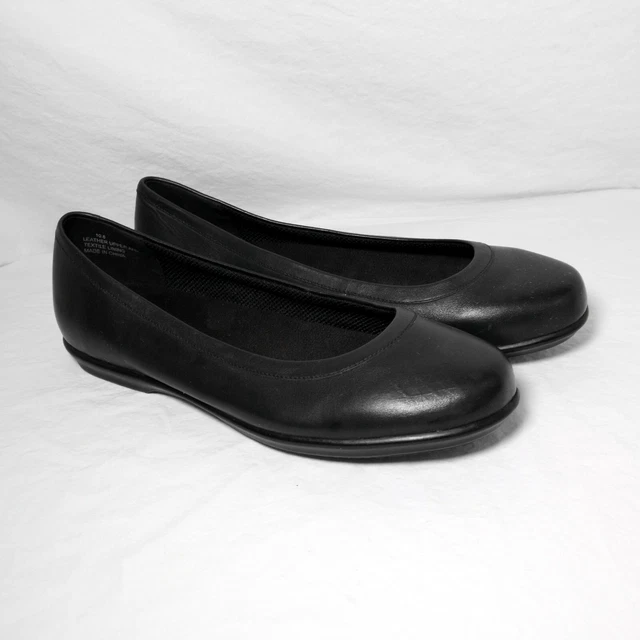 CROCS WORK Grace Flat Black Leather Slip-Resistant Womens Slip-On Shoes Sz 10.5