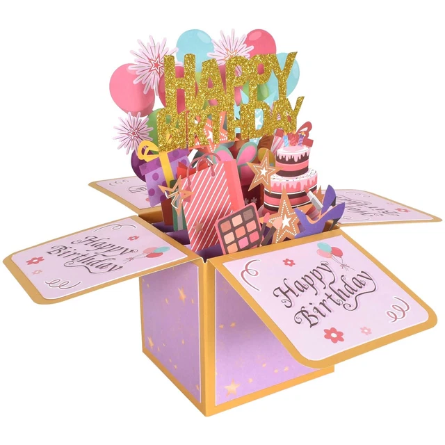 Biglietto D'Auguri Pop Up 3D – Buon Compleanno Con Palloncini E Fuochi D'Artificio, 25x25x19 Cm, Con Busta, Regalo Per Donne
