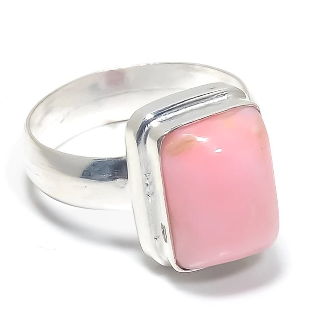 Pink Opal Gemstone Handmade 925 Solid Sterling Silver Jewelry Ring Size 6 h605
