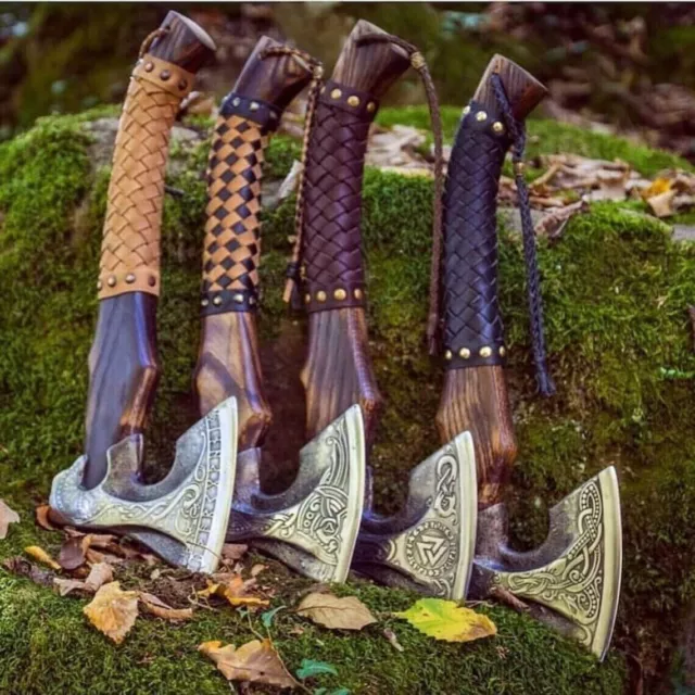 Pack of 4 Axes Hand Forged High Carbon Steel Throwing Viking AXE Ash Wood