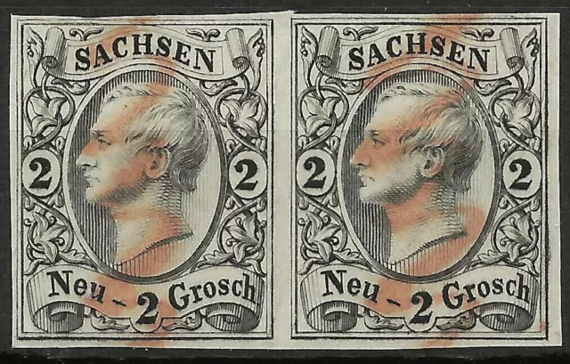 SACHSEN 1855 ~ 2x Revisionsdruck der MiNr. 10 zu 2 Neugroschen