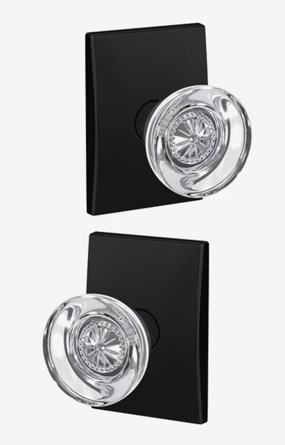 Schlage Custom Hobson w/ century trim Matte Black crystal glass Dummy Door Knob