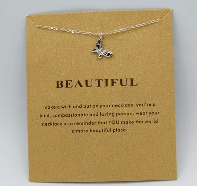 Silver Butterfly with Message Card-Friendship Necklace Good Luck Compass Pendant