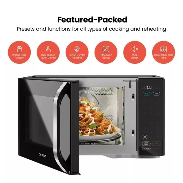 Chefman 1.1 cu. ft. Microwave with Crisper - 1800W, Black