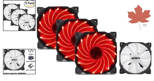 Red LED PC Fan - Ultra Quiet High Airflow 120mm - Efficient Ventilation - 3-Pack