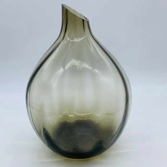 Mikasa Art Glass Ribbed Handblown Round Vase 10”T 2