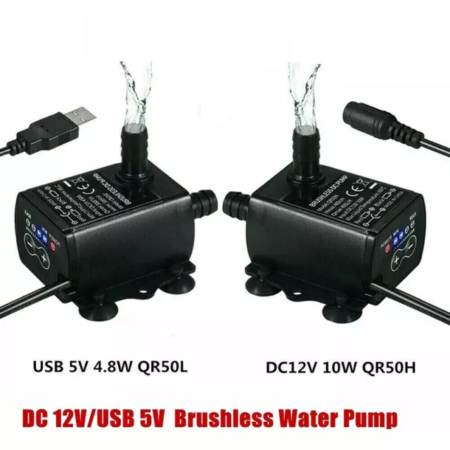 DC 12V/USB 5V Mini Submersible Brushless Water Pump Aquarium Fountain Fish Pond