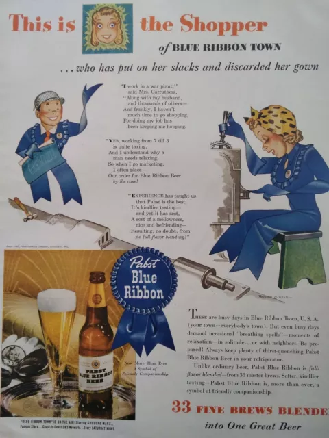 Pabst Blue Ribbon Beer Print Ad Original Vintage 1940s WW2 Coty Cosmetics