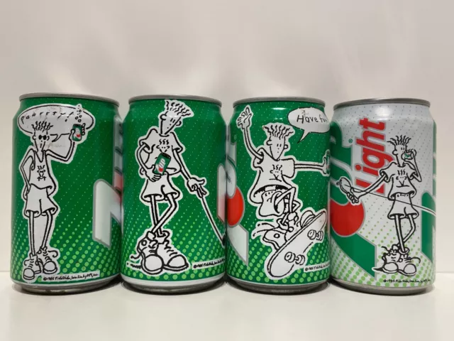 4 Different 1991-1992 FIDO DIDO 7UP soda cans from Holland