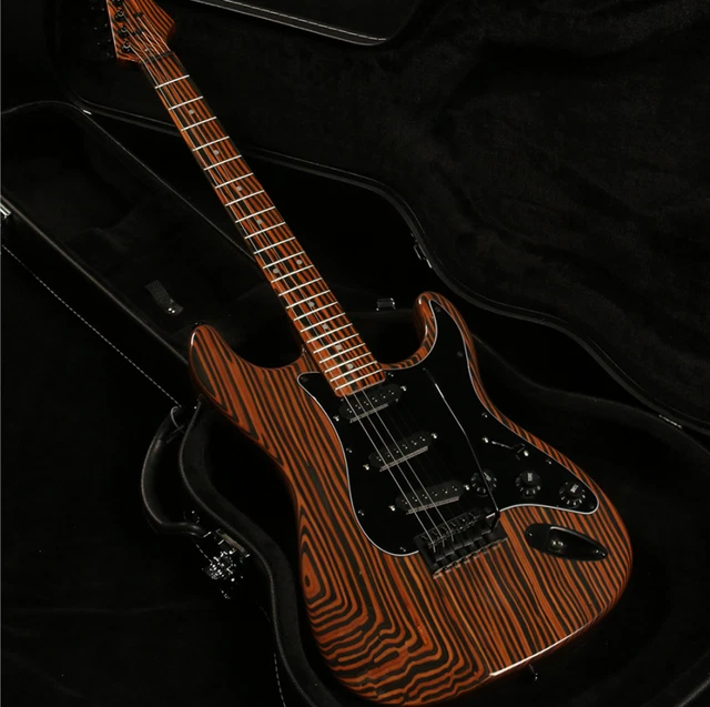 CUSTOM ST ELECTRIC Guitar Zebra Wood Body Black Hardware Tremolo Bridge