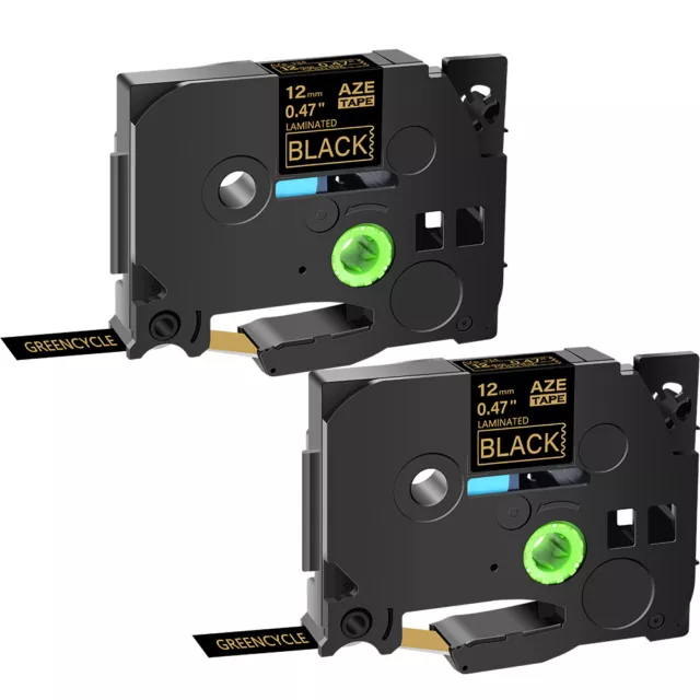 2PK TZ334 TZe334 Gold on Black Label Tape 12mm 1/2'' For Brother P-Touch PT-P700