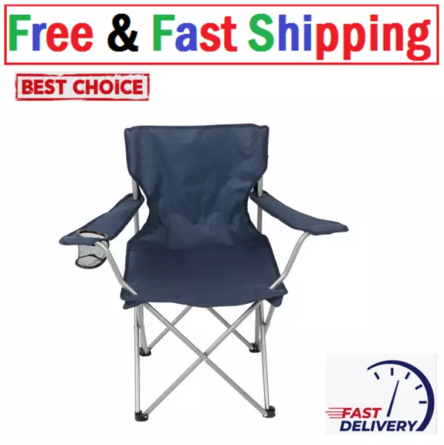 Ozark Trail Basic Quad Folding Camp Chair with Cup Holder, Blue, Adult use