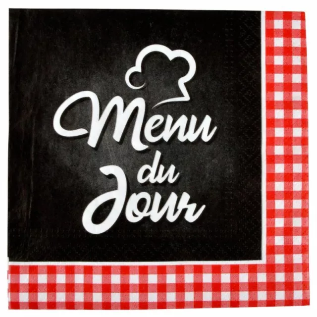 Paris Prix - Lot De 20 Serviettes En Papier "menu Du Jour" 33x33cm Noir