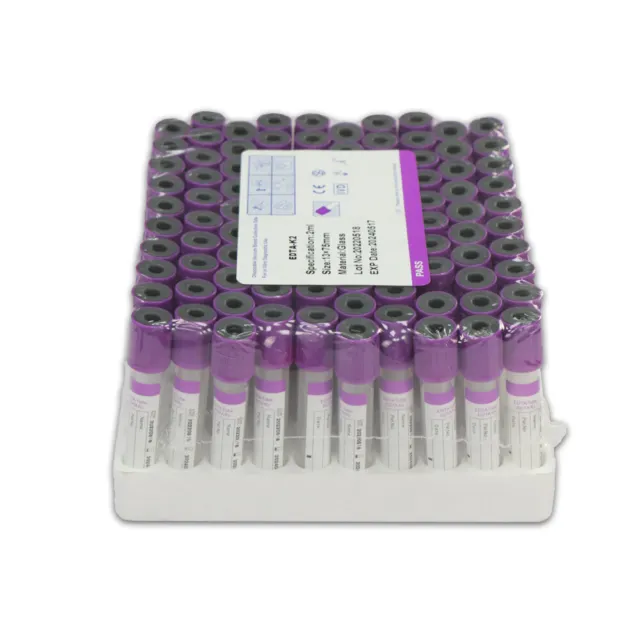 Hospital Vacuum Blood Collection Tube EDTA K2 100pcs for Laboratory 2ml
