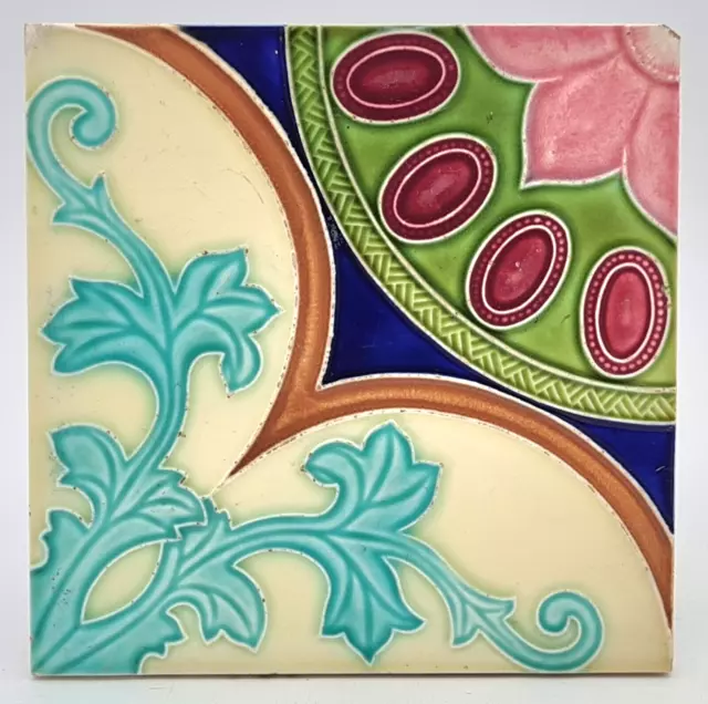 Art Nouveau Fireplace Majolica Tile Floral Design Made in Japan C1930