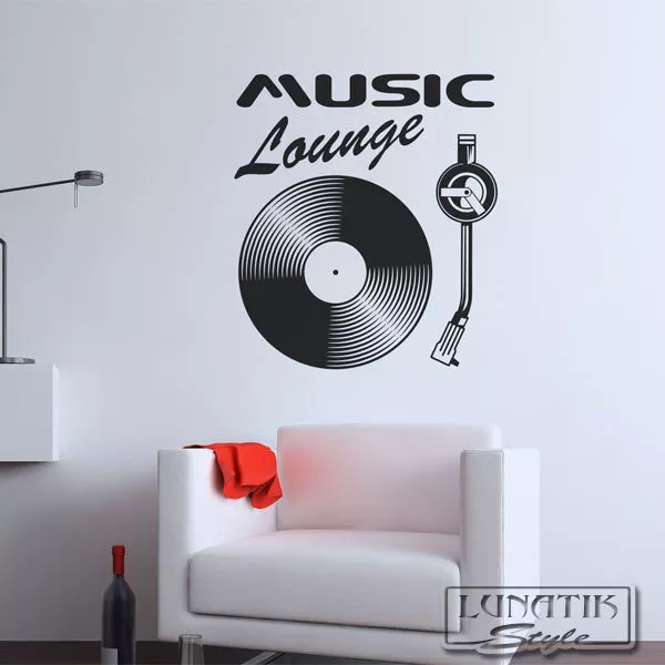 Wandtattoo Wandaufkleber Music Lounge Plattenspieler Vinyl Schallplatte - WS75