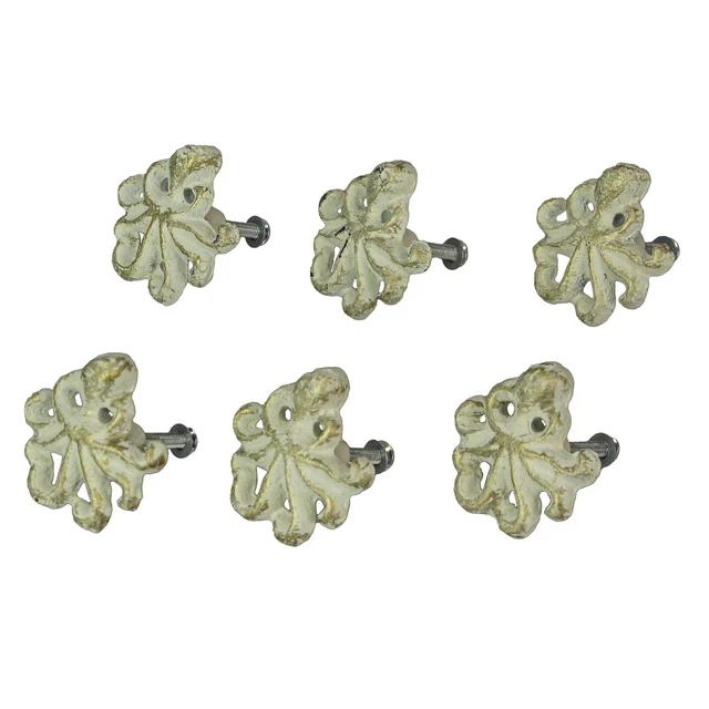 Rustic Cast Iron Octopus Drawer Pull Cabinet Knob Nautical Décor Set of 6