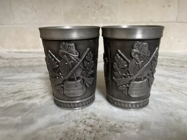 Set of 2 Vintage WWM Zinn 92% Pewter German Cups, Hunting Scene