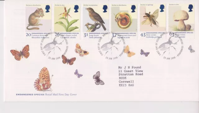Gb Royal Mail Fdc Primo Giorno Copertina 1998 Specie In Via Di Estinzione Set Francobolli Ufficio Pmk