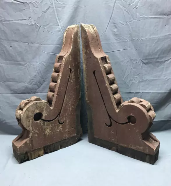 Pair Antique Wood Corbel Roof Gingerbread Brackets Chocolate Brown VTG 1570-22B