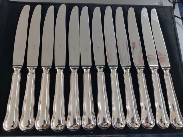 12 Couteaux De Table Ercuis Modèle LAGON - Métal Argenté - Fabriqué En France - Occasion