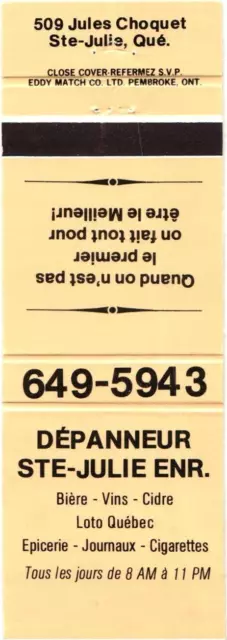 Quebec Canada Ste-Julie Enr., Convenience Store Vintage Matchbook Cover