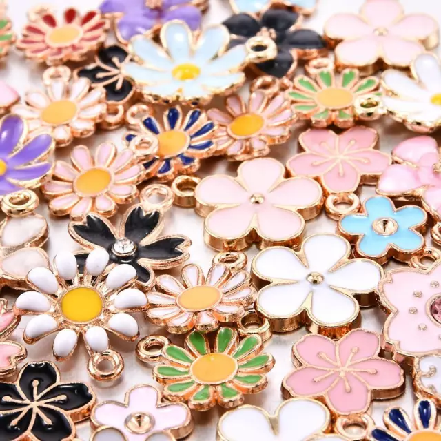 40Pcs Enamel Alloy Daisy Flower Charms Pendant for DIY Jewelry Findings Craft_UK