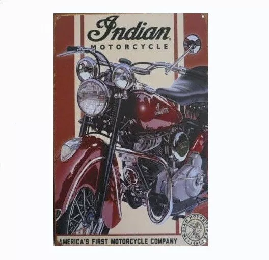 Plaque murale métal tableau Moto Indian pub publicité Vintage rétro - 30 x 20 cm